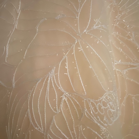 BCBGMaxAzria -Cream Midi Dress w/ Metallic Floral Embroidered Tulle Overlay Sz 0 - Picture 8 of 8